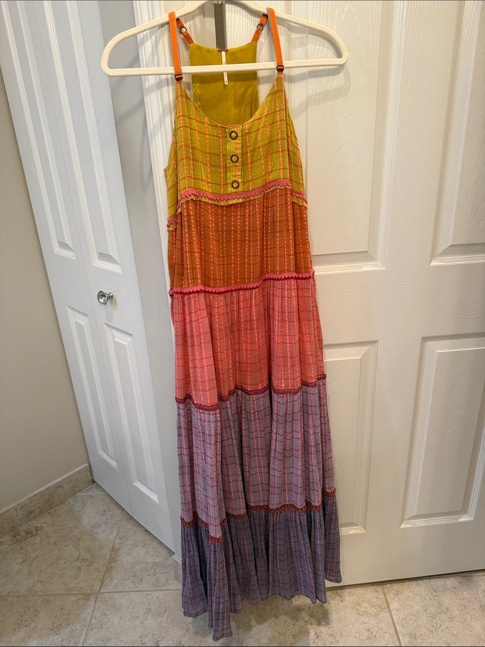 Colorblock Tiered Maxi Sundress - Lime, Orange, Pink, Lavender